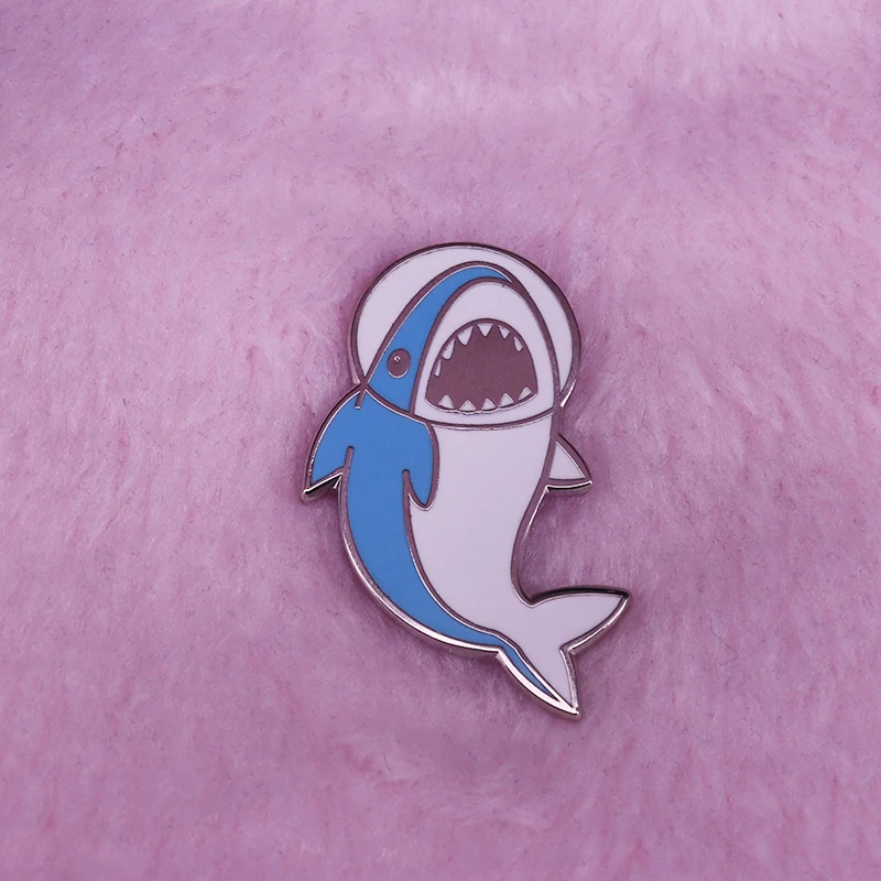 Save the sharks hard enamel pin floated in space brooch cute flair addition