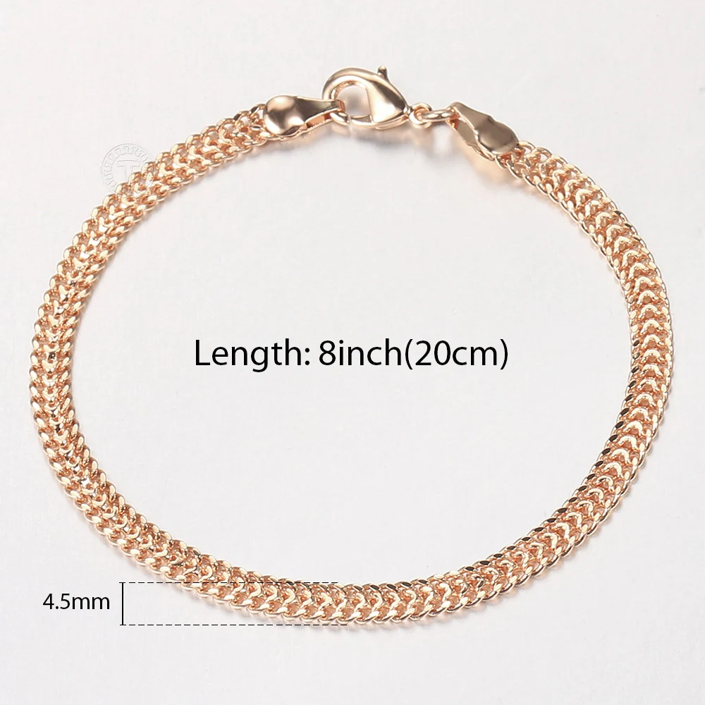 4.5mm Wide Foxtail Chain Bracelets For Women Men 585 Rose Gold Color Weaving Curb Link Chain On Hand 8inch 20cm Wrist Jewelry