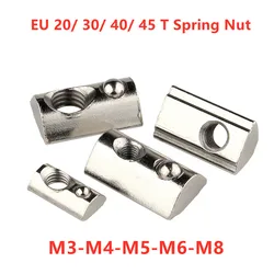 10/100pcs Slot nut M3 M4 M5 M6 M8 Roll in Spring T-nut with Ball for Aluminum Extrusion Profile EU 20/30/40/45 Series