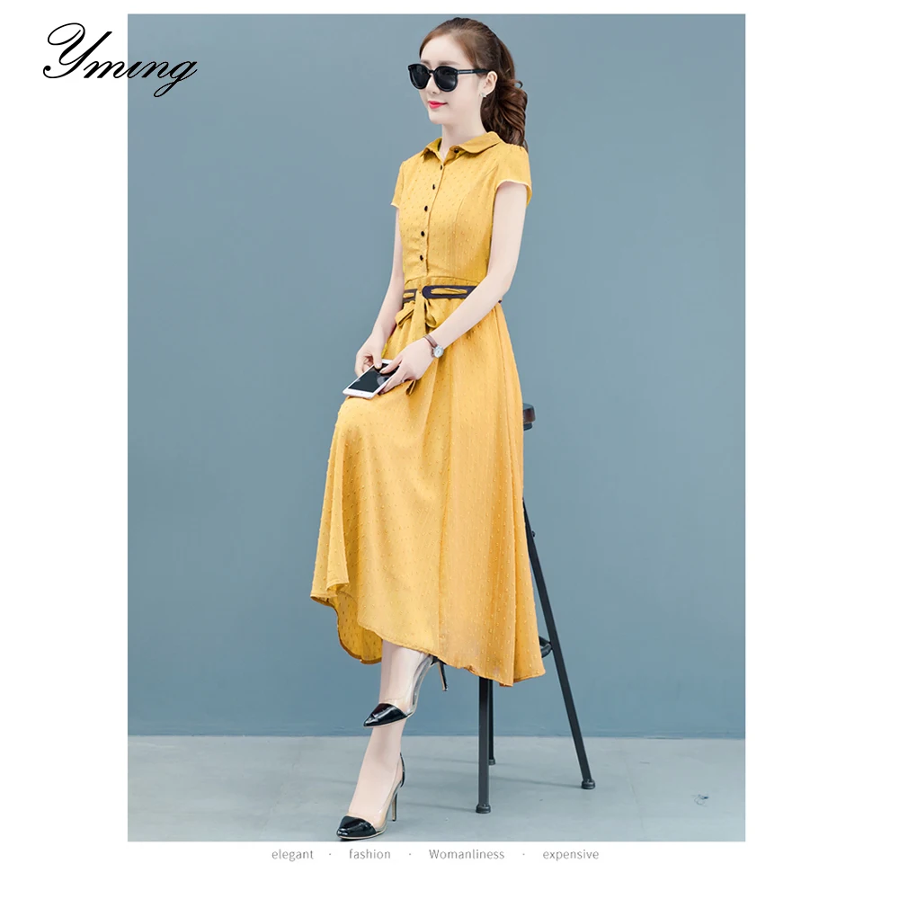 

YMING Women's Summer Chiffon Dress High-end Temperament Dress Pure Color One-Breasted Dresses Friends Party Daily Matching