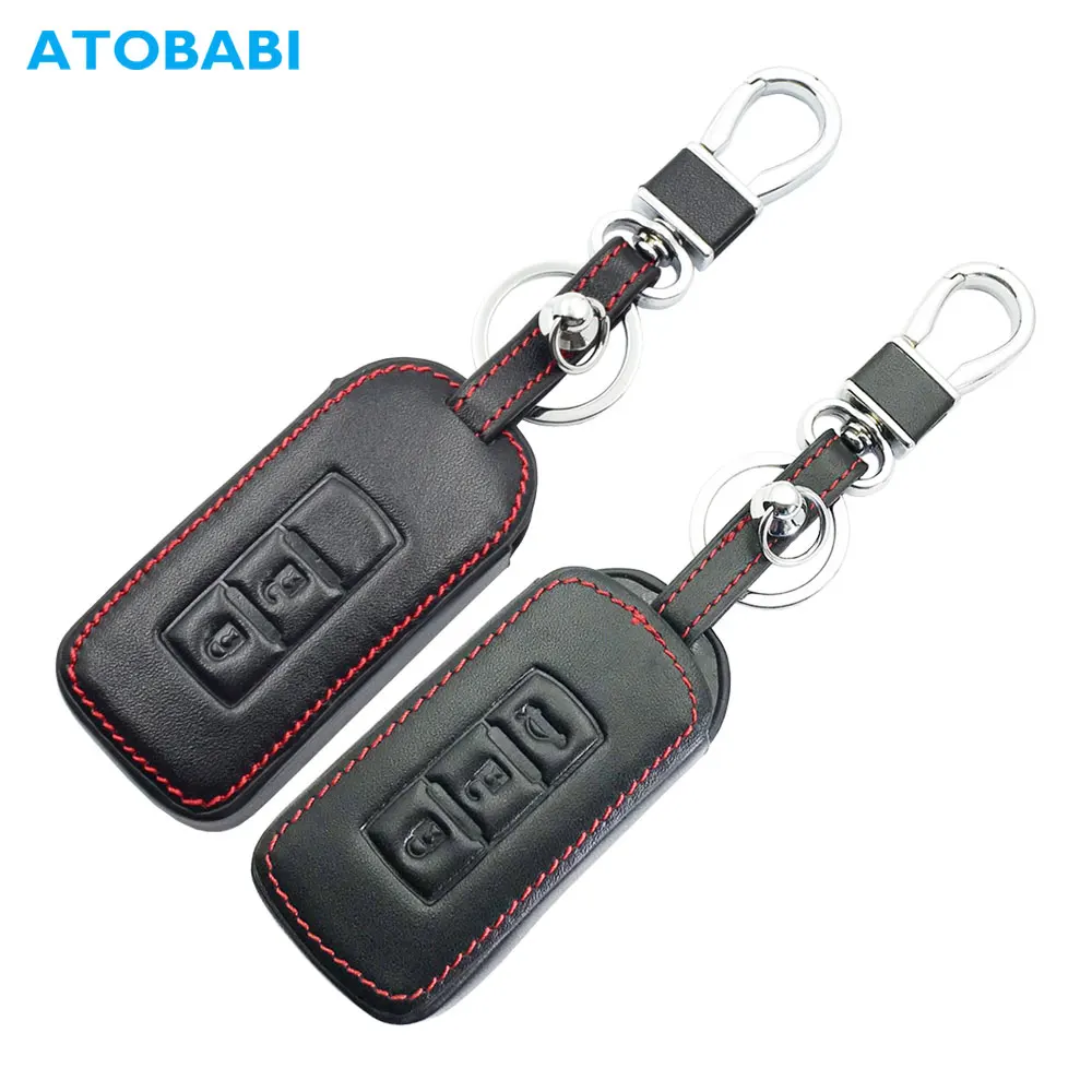 Leather Car Key Case For Mitsubishi Outlander Lancer 10 Pajero Sport L200 ASX RVR Smart Remote Fobs Protector Cover Keychain Bag