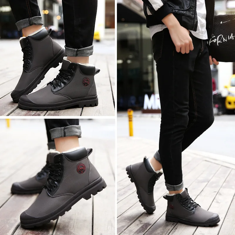 Nice Pop Nice Men Winter Boots Plush Warm Waterproof Shoes Man Solid Snow Boots Ski High Top Ankle Boots With Fur Outdoor