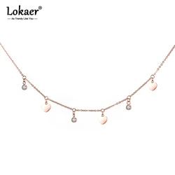 Lokaer Stainless Steel Choker Necklace Heart & Zircon Charms Rose Gold Color Pendant Necklaces Jewelry Gift For Women N18275