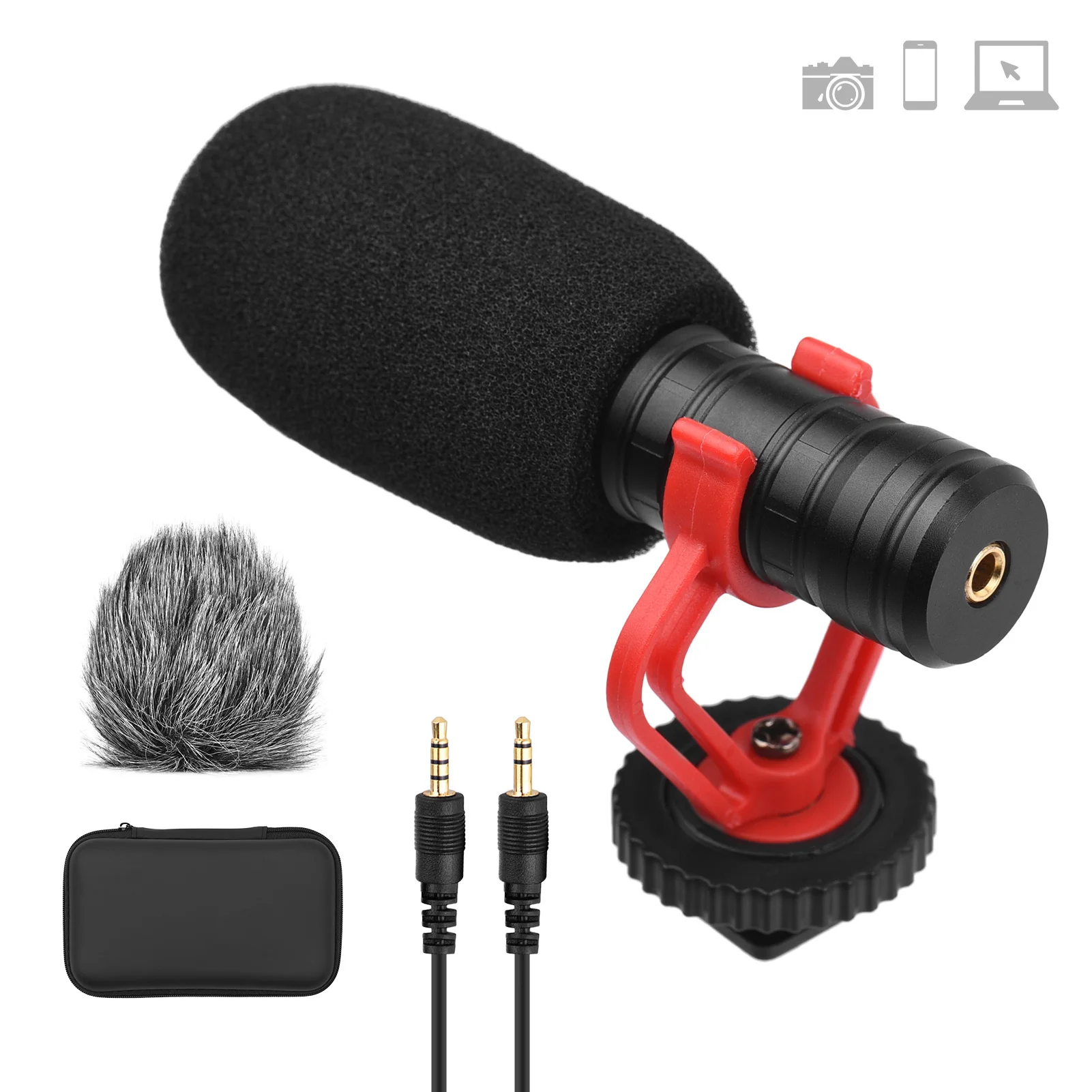 Andoer Camera Microphone Cardioid Condenser Mic Mini Microphone Carrying Case for Phones Camera for Video Recording Interview