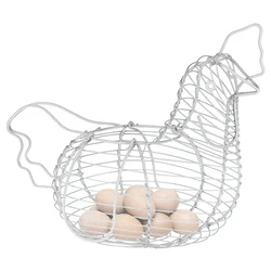 White Chicken Hen Eggs Storage Basket Wire Art Easter Party Decor Vintage