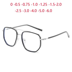 Metal Women Men Polygon Myopia Glasses Finished Black Silver Frame Student Prescription Eyeglasses Power 0 -0.5 -0.75 To -6.0