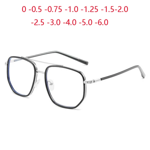 Gafas poligonales de Metal para miopía para hombre y mujer, anteojos recetados con acabado en negro y plateado, potencia de 0-0,5-0,75 a-6,0