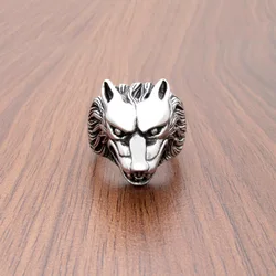 Punk Size 7-15# 316L Stainless Steel Silver Color Black Big Viking Wolf Head Animal Ring Jewelry For Men's Gift