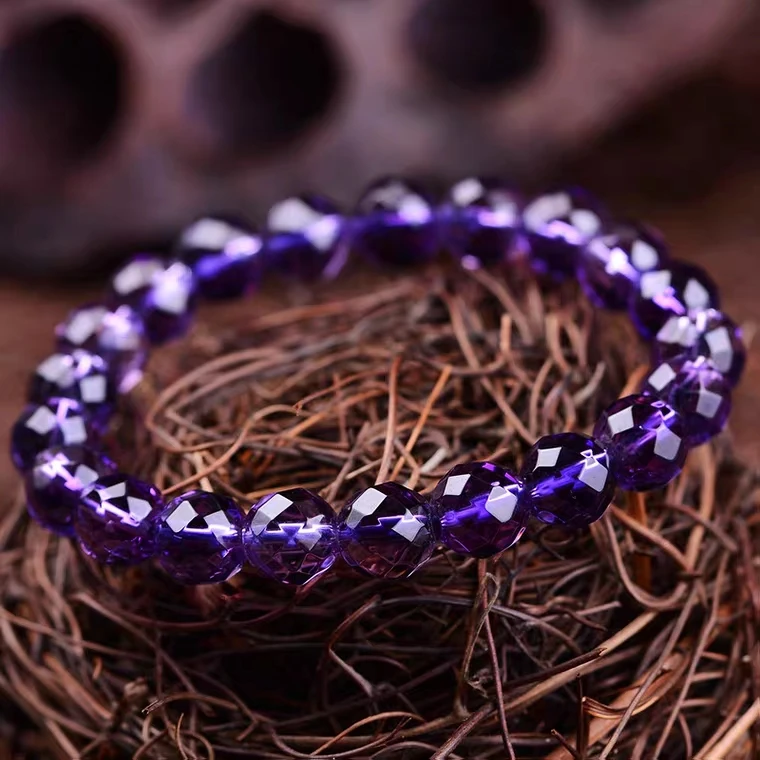 Natural Purple Amethyst Quartz Stretch Bracelet Woman Men 8mm 10mm 12mm Cut Faceted Round Beads Crystal AAAAA