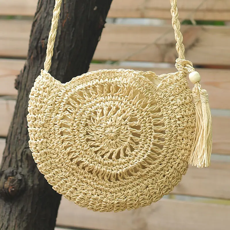 Summer Straw Bags for Women Handmade Tassel Beach Bags Rattan Woven Handbags Bohemia Hollow out Vacation Shoulder Crossbody Bags