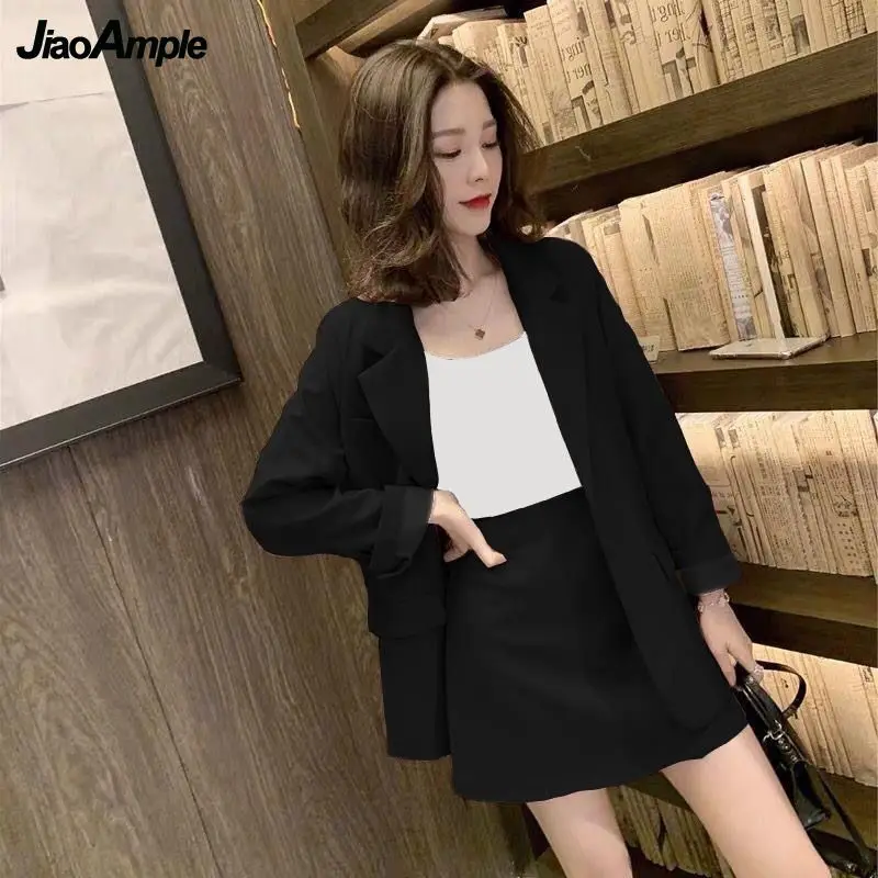 Women\'s Suit Jacket Skirt Two-piece Suit 2021 Fall Elegant Coat Midi Skirts Set Female Korean Fashion Professional Blazers Set