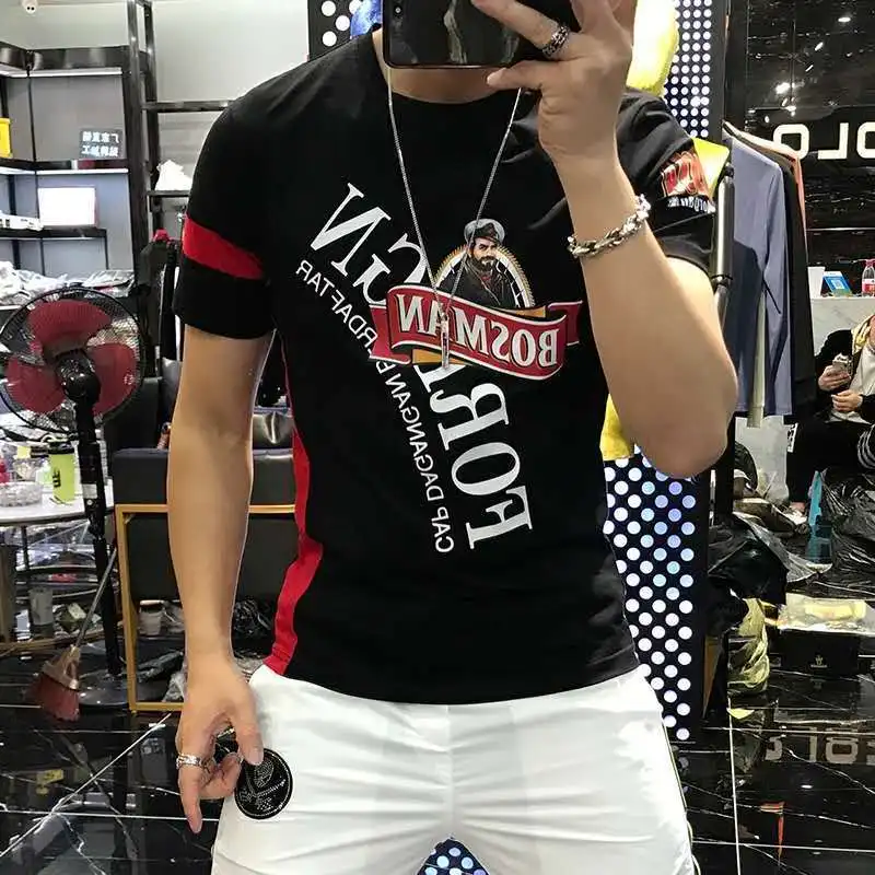 

Printing design mercerized cotton T-shirt male 2020 summer new handsome man with short sleeves