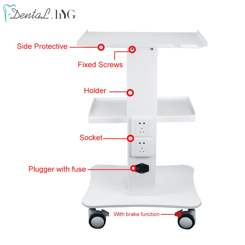 Large Size Stainless Steel Medical Trolley Dental Unit Cart With Swivel Wheels And Socket For Dental Clinic Dentistry Equiment