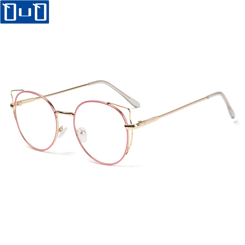 Fashion Cat Ear Glasses Classic Women Men Ultralight Metal Round Frame Eyeglasses Flat Mirror Eyewear Optical Spectacle