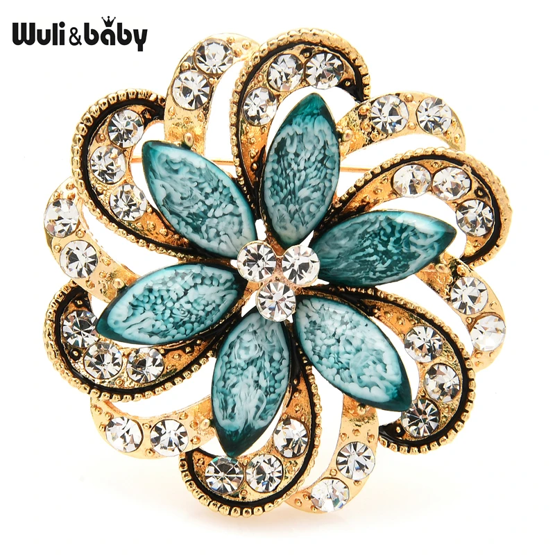 Wuli&baby Rhinestone Round Flower Brooch For Women New All Match Flower Party Casual Brooch Pin Gifts