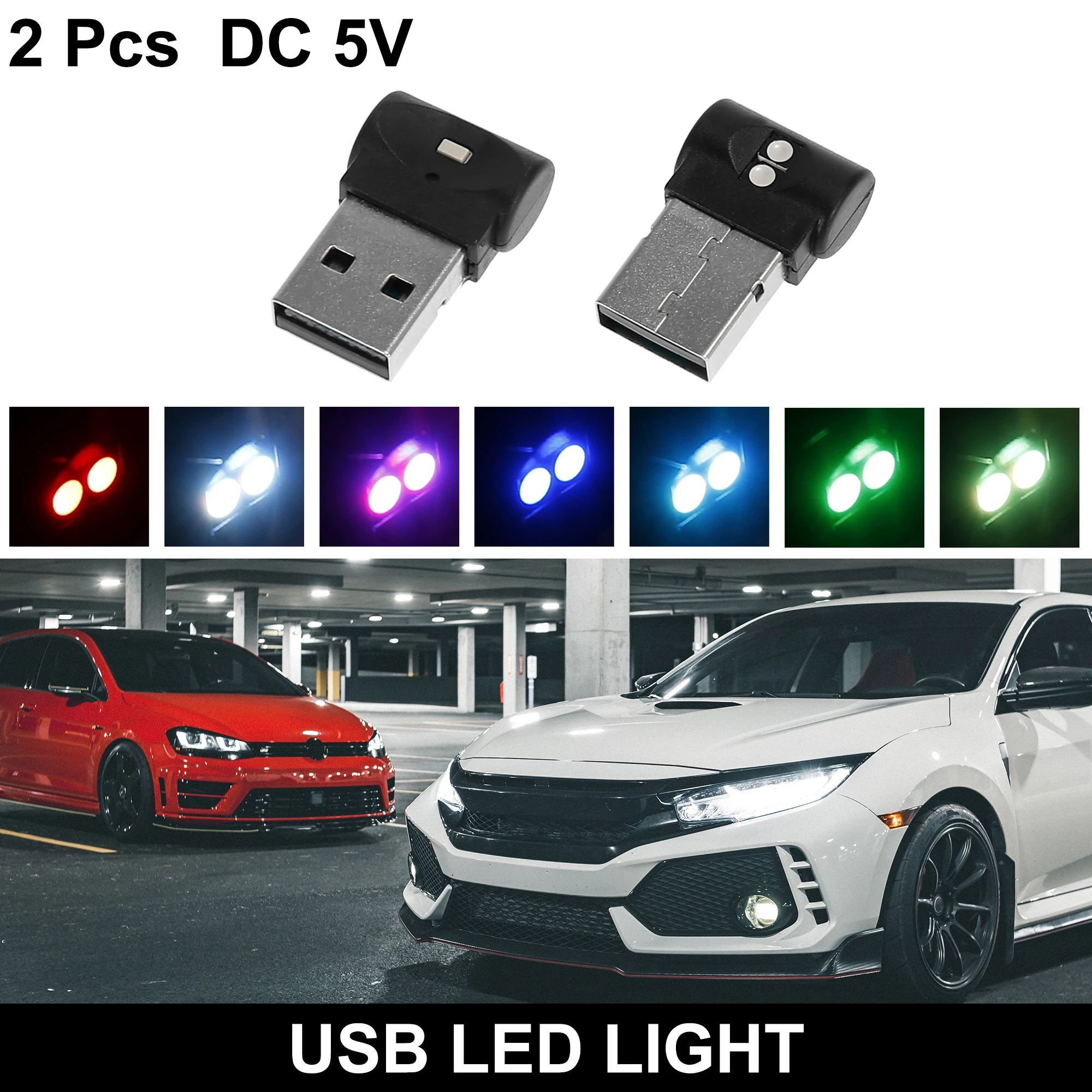 Uxcell Mini USB LED Light DC5V Universal Car Interior Atmosphere Lamp Decoration 7 Color Touch Control Gradual Change