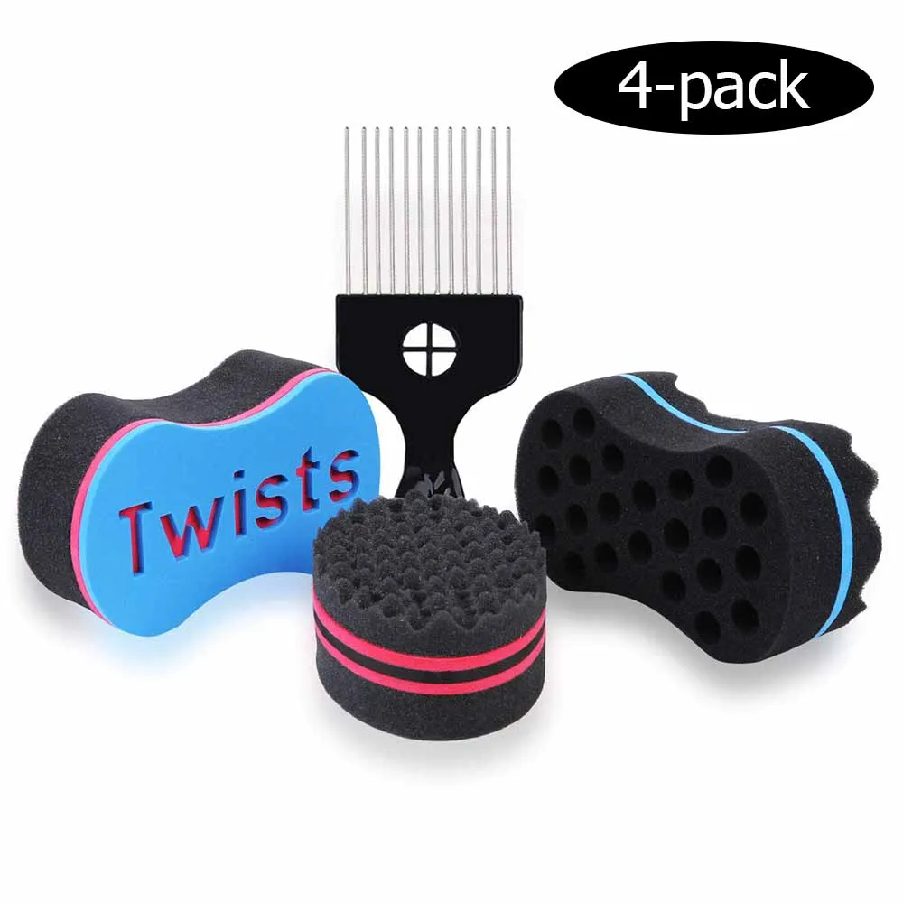 Hair Sponge Brush Magic Barber Twist Curl Sponge Dreads Locking Afro Coil Comb Tornado Care Tool(4PCS)