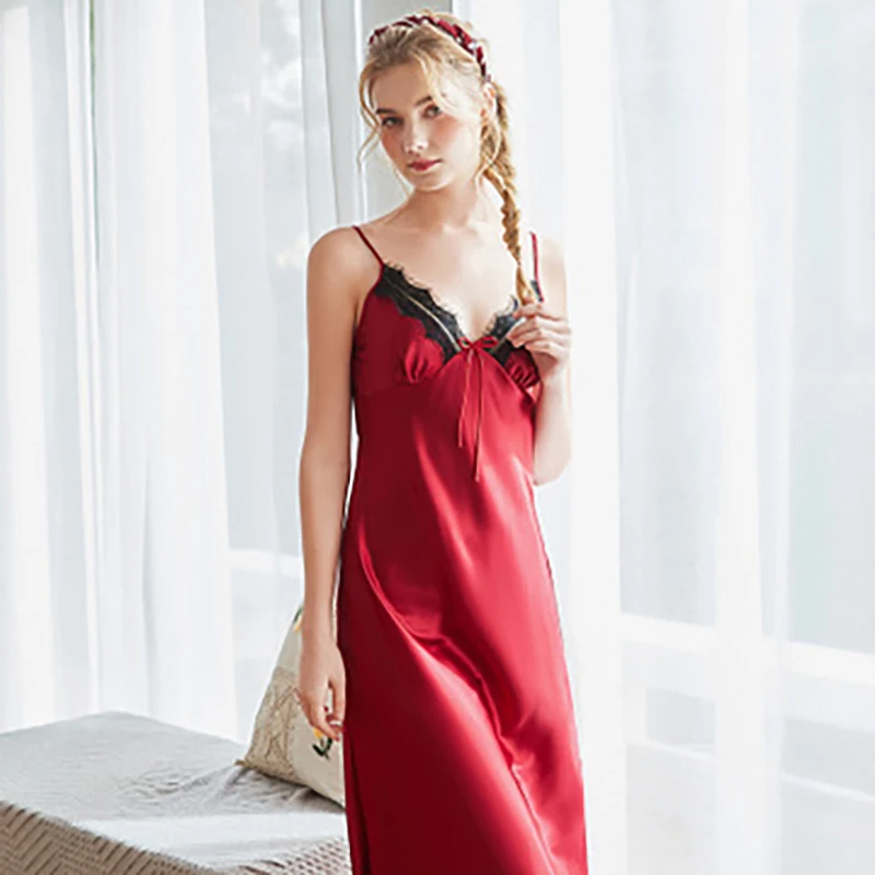 

New Silk Ladies Summer Long Sexy Halter Night Dress Home Wear