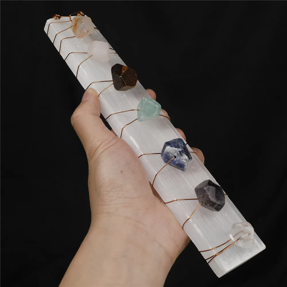 1pcs Natural Wand Stones Selenite With 7 Chakra Divination Energy Stick Healing Home Decor