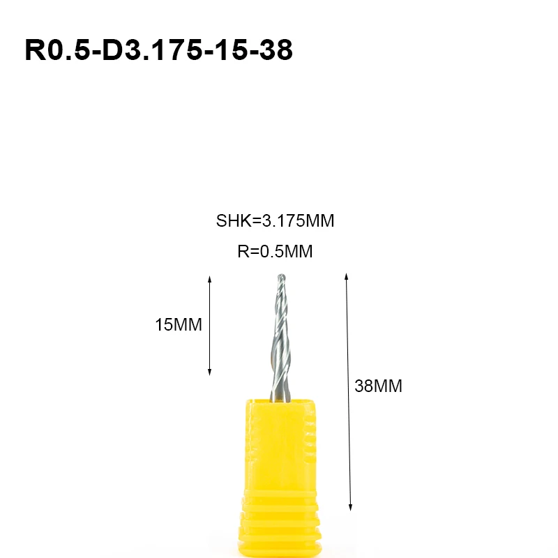 

10pc R0.5xD3.175x15x38 Taper Ball Nose End Mill Tungsten solid carbide Coated cone cnc milling cutter woodworking engraving bit