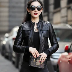 Vintage Leather Jacket Women Spring Autumn Genuine Leather Sheepskin Motocycle Jackets Streetwear Chaqueta Mujer