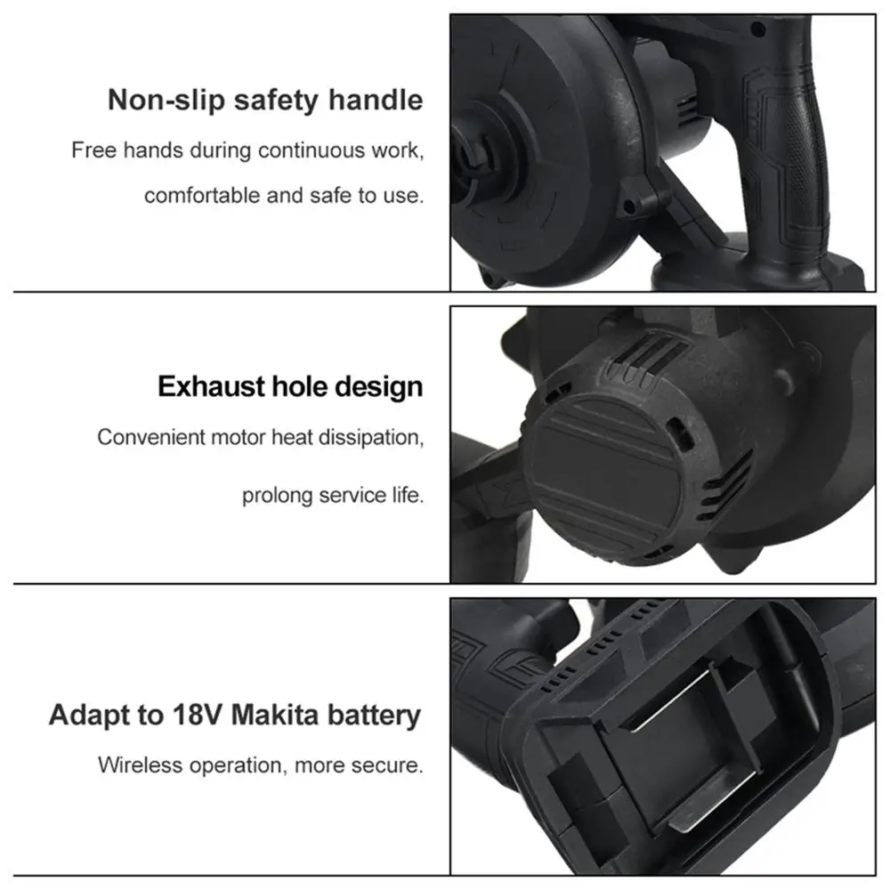 Soplador de aire eléctrico inalámbrico 2 en 1 de 1600W, colector de polvo de hojas de soplado y succión, soplador Turbo, aspiradora para batería Makita de 18V