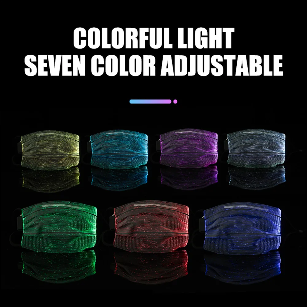 LED Mask Halloween Masks Costume Colorful Led Flashing Light Up Party Mask USB Rechargeable Luminous Fiber Optic Glowing Cosplay
