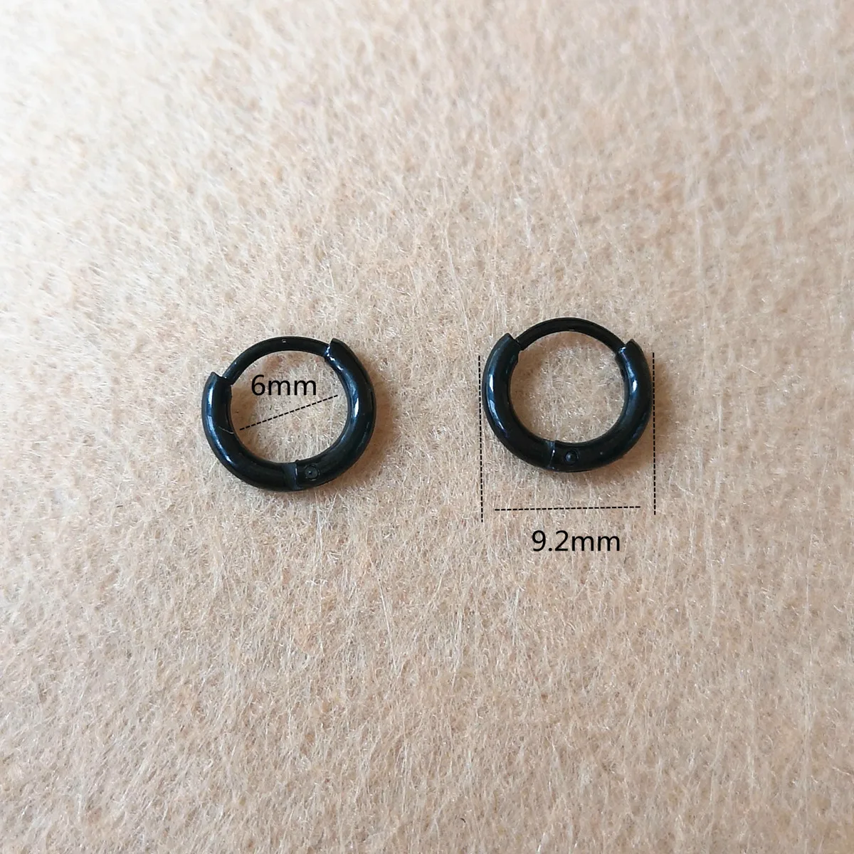 Black Plated Super Small 6mm Hoop Earrings 316 L Stainless Steel No Easy Fade Allergy Free