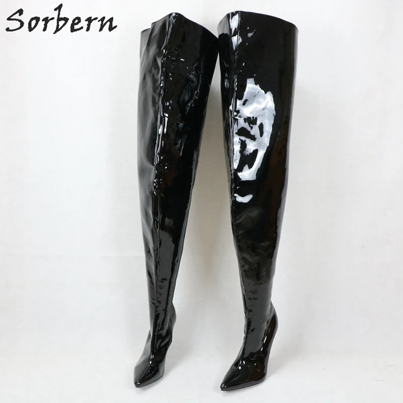 Sorbern Custom Wide Legs Crotch Thigh High Boots Unisex 12Cm High Heel Pointed Toe Thick Boot Extreme Long Legs For Crossdresser