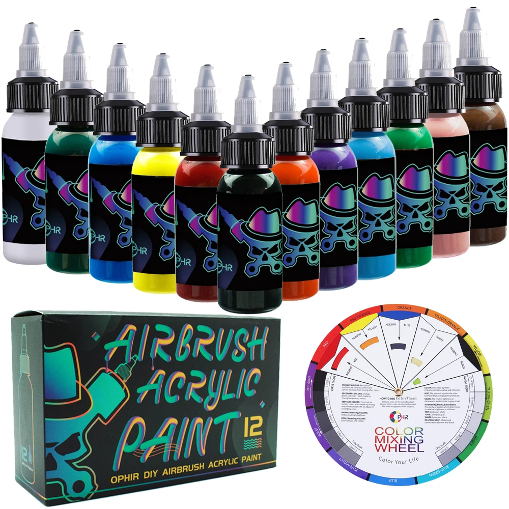 OPHIR 12 Color Airbrush Acrylic Ink for Model Shoes Leather Painting Airbrush Acrylic Pigment Ink Airbrush DIY Paint TA005(1-12)