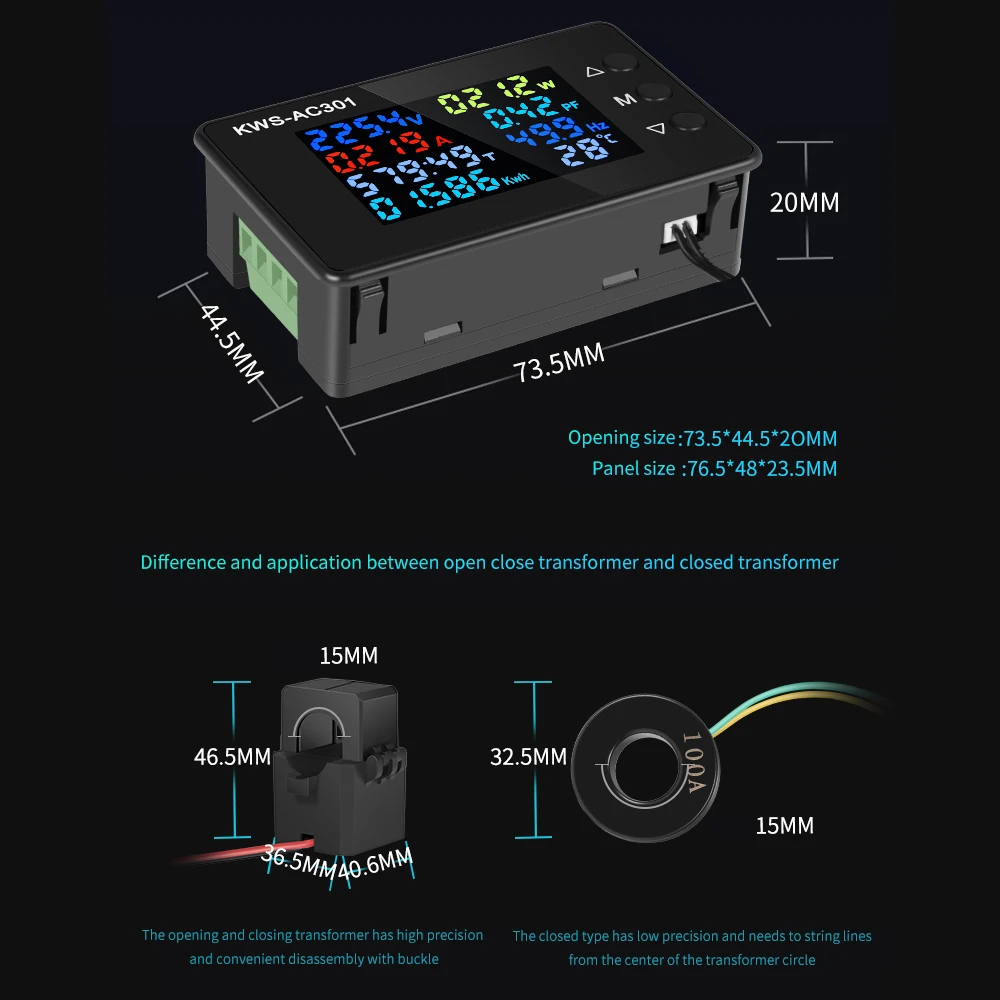 KWS-AC301 Voltage Voltmeter 8 In 1 Ac Wattmeter 50-300V 0-100A Digitale Ampermeter Elektrische Meter Gewijd Chip Power detector