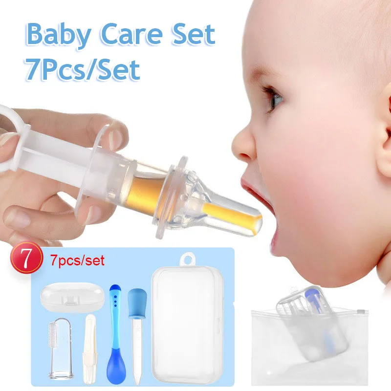 7Pcs/Set Baby kids Medicine Feeder Sets Toddler Infant Spoon Toothbrushes for Kids Baby Dispenser Needle Feeder Pacifier Feeding