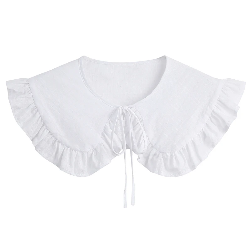 

Ruffle Brim False Collar White Fake Shirt Collar Tether Closure Outfit Accessories for Spring Summer U4LE