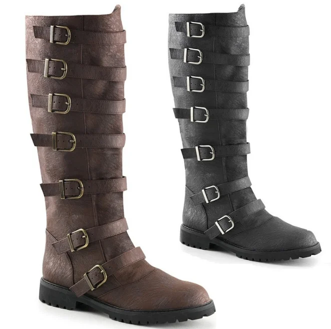 Średniowieczny kostium mężczyźni rycerz buty Viking Cosplay Larp buty PU skóra wojownik kobiety Cosplay fantazyjne Boot Carnival Party Steampunk