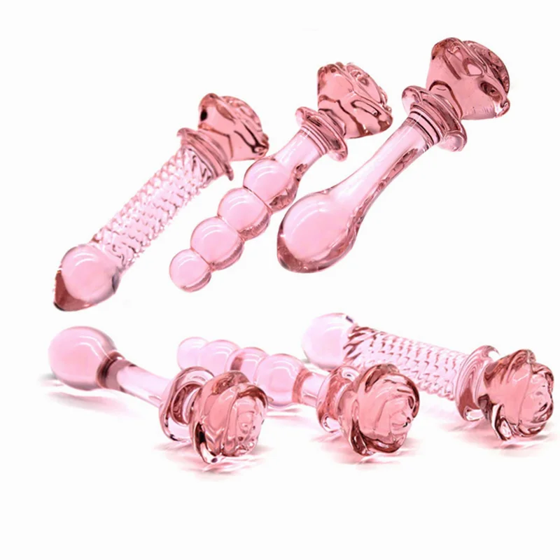 Pink Rose Pyrex Glass Crystal Artificial Dildo Vaginal Anal Butt Plug for Couple Gay Prostate Massage Fake Penis Sex Toys