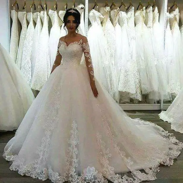 SuperKimJo Vestidos De Novia Lange Hülse Off White Hochzeit Kleider 2021 Spitze Applique Perlen Prinzessin Einfache Hochzeit Kleider