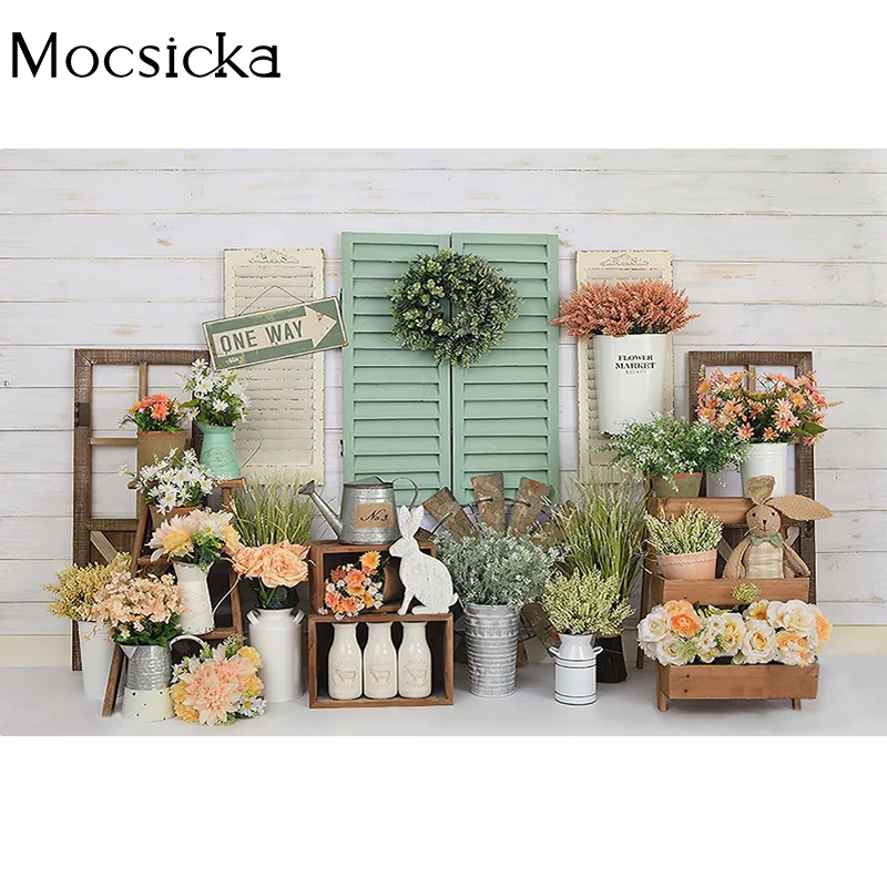 Mocsicka fondos de mercado de flores de primavera para fotografía, decoraciones de conejito lindo, pastel Smash, sesión fotográfica, Fondo de estudio fotográfico