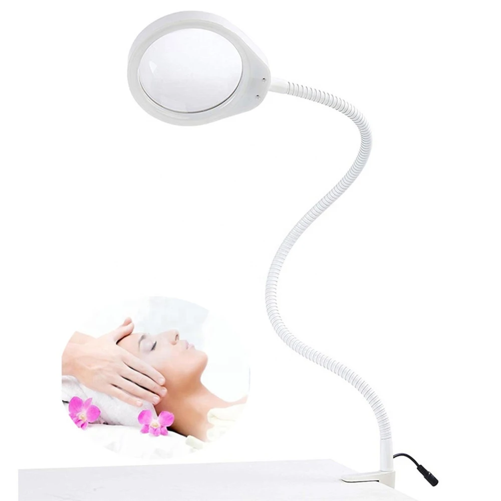 Magnifying Glass Lamp with Stand for Beauty Salon Flexible Lengthen Arm 80cm with Clamp Desk Light Magnifying Glass 5X 8X 10X