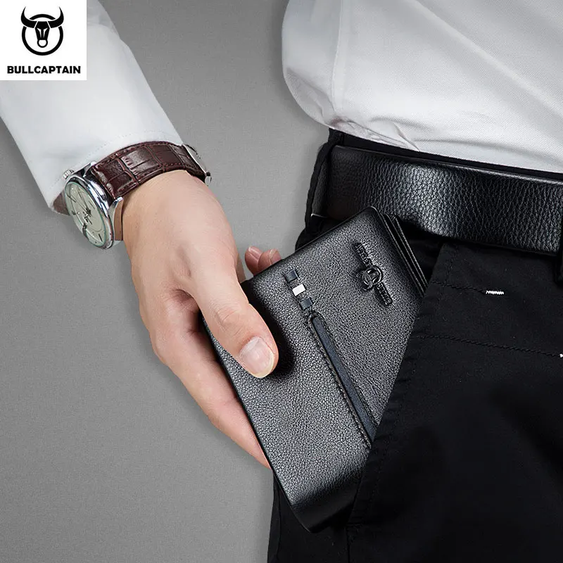 BULLCAPTAIN Genuine Leather Wallet Male Brand Designer Business Wallet Multi-function Storage Purse Rfid Card Package Wallet Men