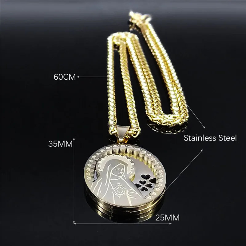 Double Layer Stainless Steel Virgin Mary Medal Pendant Necklace Women/Men Gold Color Long Chain Necklaces Jewelry collier N7406