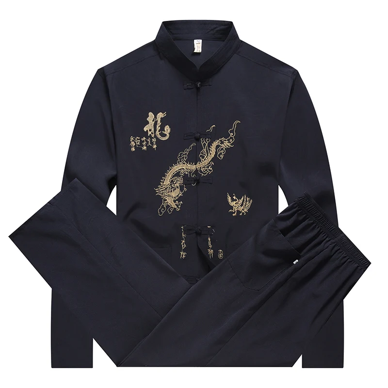 New Arrival Set Novelty Suits Men's Long Sleeve Kung Fu Sets Traditional Chinese Style Set Dragon Tang Suit Clothing Shirt Tops