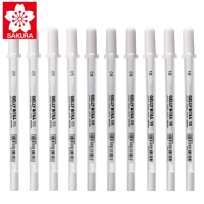 

10Pcs Sakura XPGB Jelly Roll 0.3/0.4/0.5mm White Gel Pen Highlight liner for Art Marker Design Comic/Manga Painting Supplies