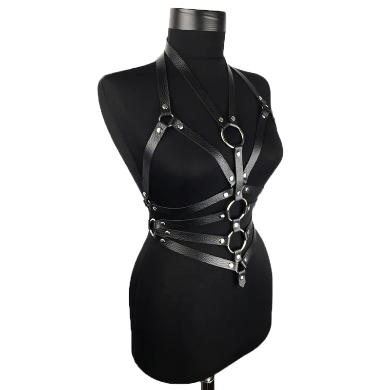 Women's Sexy Harness Leather Garter Belts For Women Body Gothic Studded Bra Cage Lingerie Black Adult Fetish Waistband Straps