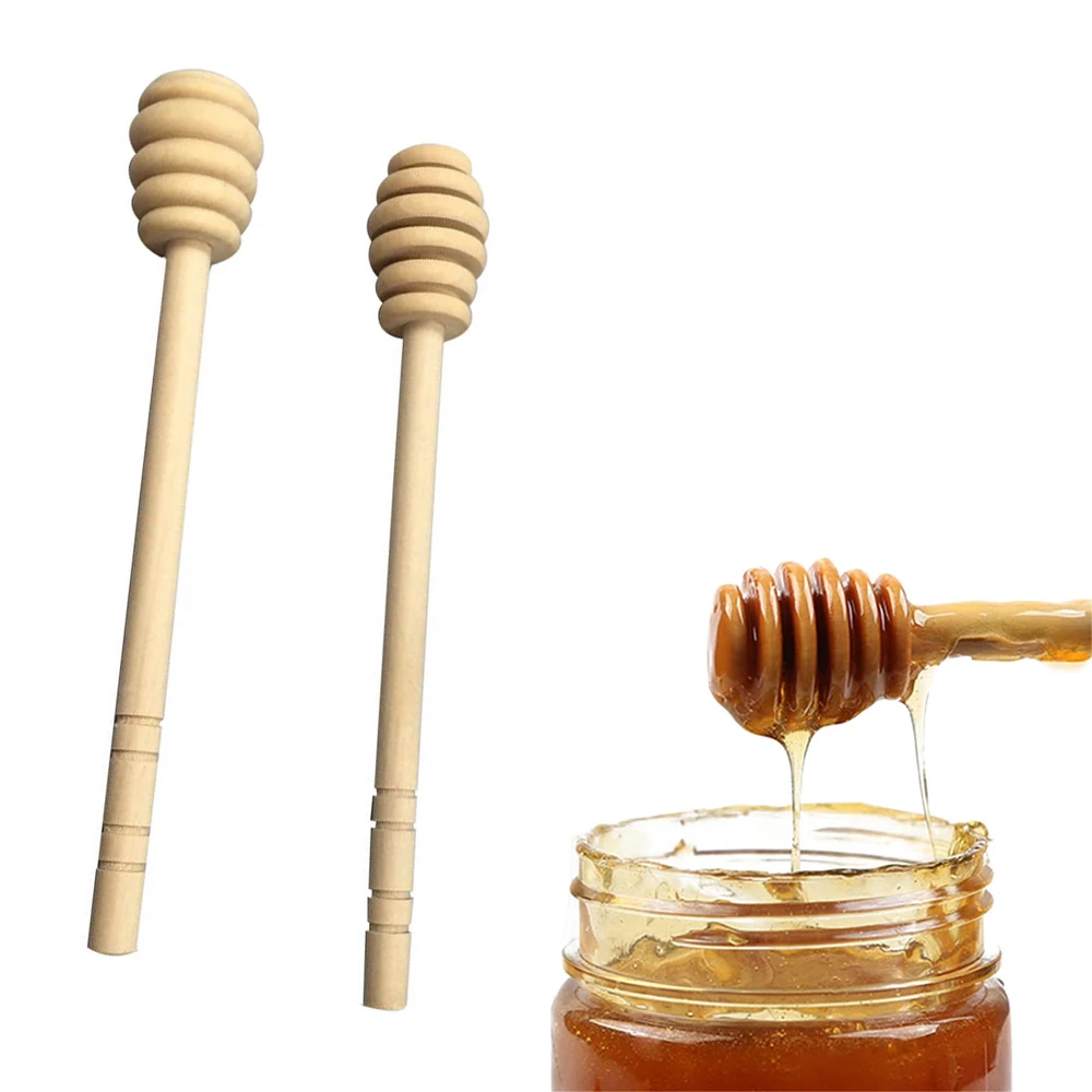 High Quality Honey Stir Bar Mixing Handle Jar Spoon Practical 1Pc Wood Dipper Honey Long Stick Supplies Honey Kitchen Tools