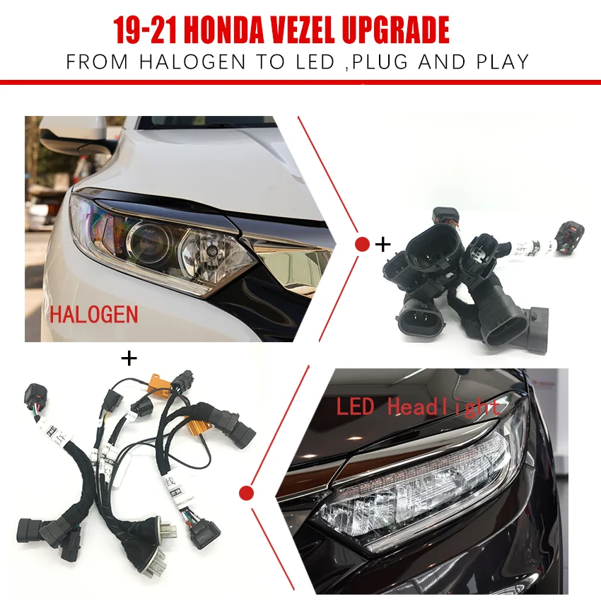 CZMOD Car Headlight Modification Upgrade Special Car Wiring Harness For Honda 19-21 VEZEL From Halogen To LED Play And Plug