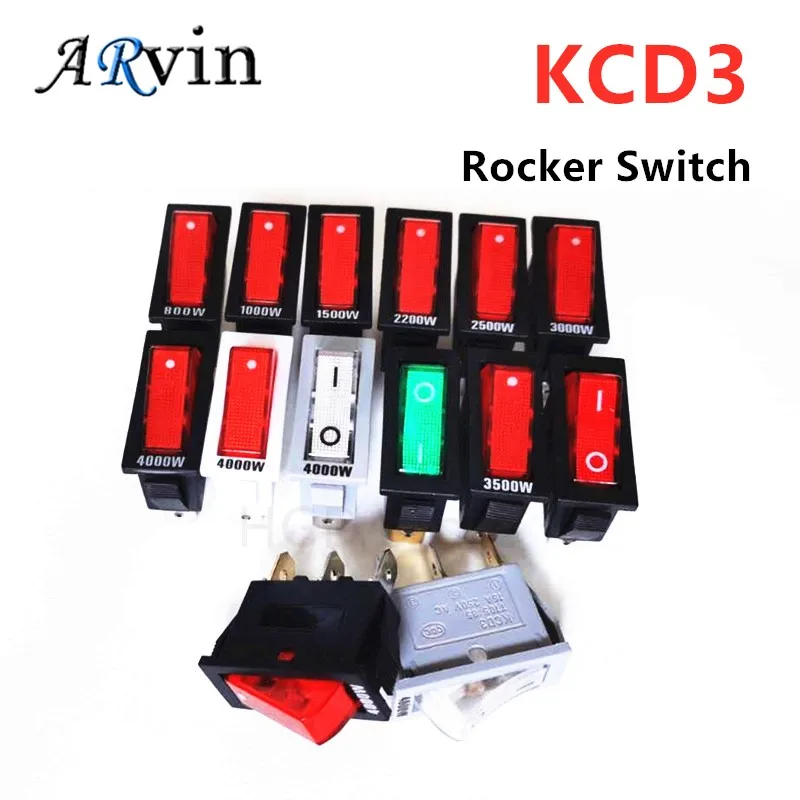 5Pcs/Lot KCD3 With Light Power Switch 16A 250V AC 20A 125V AC 2/3 Pin SPDT KCD3 ON-OFF-ON 2/3 Position Boat Rocker Switch