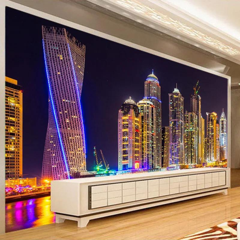 

Custom 3D Wall Mural Modern City Building Night Landscape Photo Wallpaper Living Room Cafe Background Wall Decor Sticker Tapety