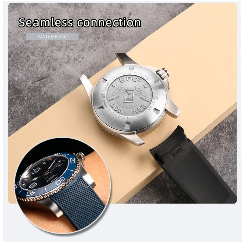 For Longines Concas Alternative Watch Band Rubber Silicone Diving L3.742/644 Men's and Women's Watch Band Bracelet 21mmm