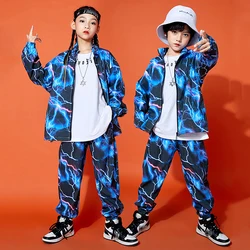 Kids Hip Hop Clothing Trend Print Suit Loose Long Sleeves Coat Pants Girls Modern Dance Catwalk Street Dance Outfit Boys BL7318