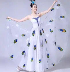 1pcs/lot Adult woman peacock dancing Perofrmance Dress Women Big Wing Peacock Fancy Chiffon folk dancing Dress